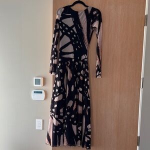 Prabal Gurung Artistic Black and Pink Long Sleeve Dress